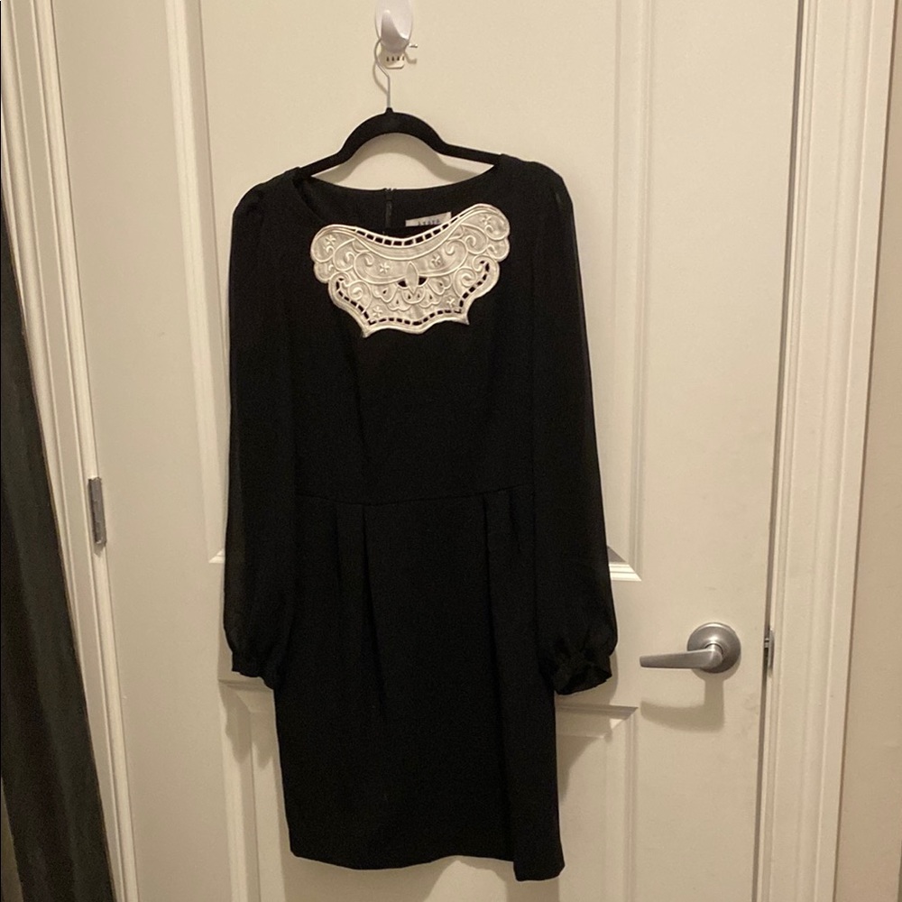 Black Sheath Dress with Bishop Sleeves and Bib Collar